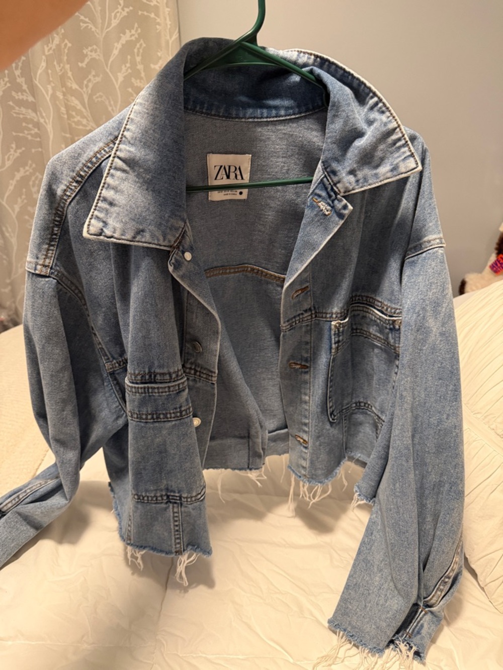 Zara Light Blue Cropped Frayed Denim Jacket - Picture 9 of 12